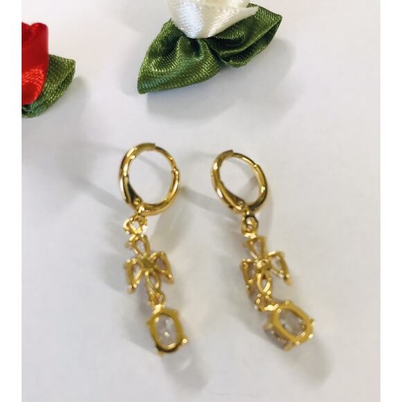 18K Gold Filled SMALL Oro Laminado Zirconia Dangling Rhinestones Earrings 1.5" - Picture 4 of 4